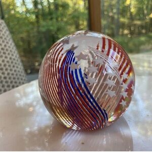 Caithness Hand Blown Art Glass Paperweight Signed #'d Patriotic Stars Stripes
